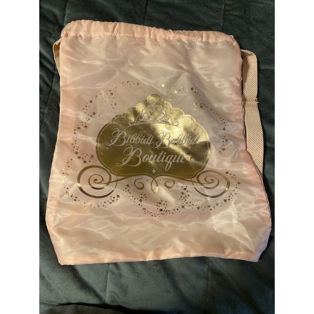 Disney Parks BibbidiBobbidi Boutique Pink Gold Carriage Drawstring Backpack 0296